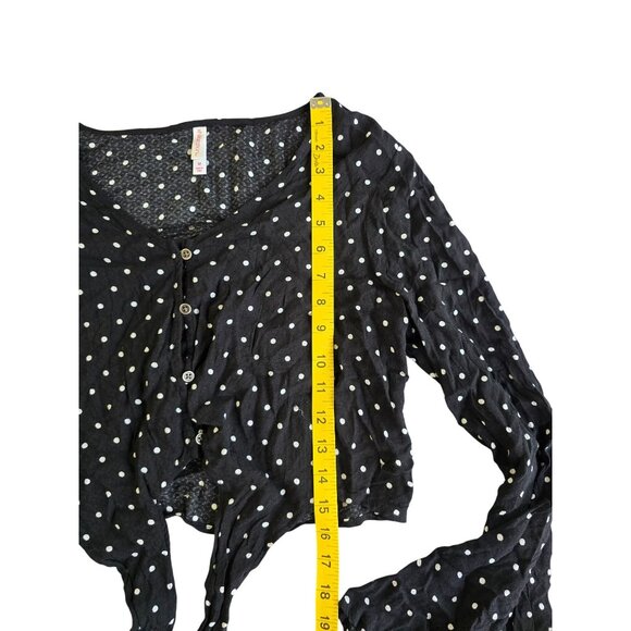 Xhilaration Womens Polka Dot Black Button-Up Tie-Waist Top Flowy Flare Sleeves - Picture 4 of 5